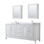 80 Inch Double Bathroom Vanity in White, White Carrara Marble Countertop, Sinks, Medicine Cabinets