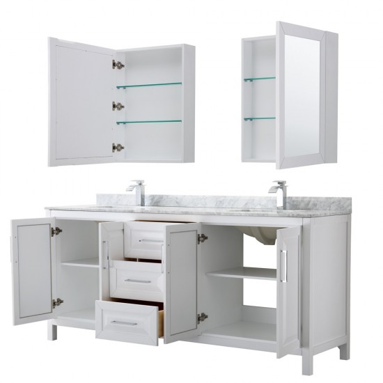 80 Inch Double Bathroom Vanity in White, White Carrara Marble Countertop, Sinks, Medicine Cabinets