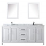 80 Inch Double Bathroom Vanity in White, White Carrara Marble Countertop, Sinks, Medicine Cabinets