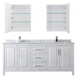 80 Inch Double Bathroom Vanity in White, White Carrara Marble Countertop, Sinks, Medicine Cabinets