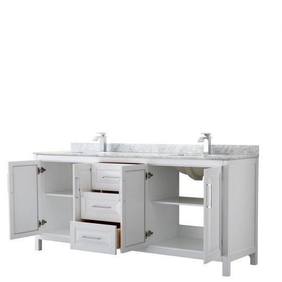 80 Inch Double Bathroom Vanity in White, White Carrara Marble Countertop, Sinks, No Mirror