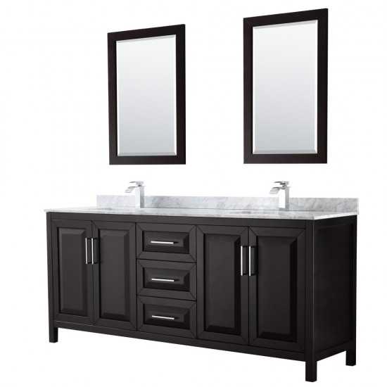 80 Inch Double Bathroom Vanity in Dark Espresso, White Carrara Marble Countertop, Sinks, 24 Inch Mirrors