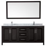 80 Inch Double Bathroom Vanity in Dark Espresso, White Carrara Marble Countertop, Sinks, 70 Inch Mirror