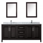 80 Inch Double Bathroom Vanity in Dark Espresso, White Carrara Marble Countertop, Sinks, Medicine Cabinets