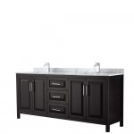 80 Inch Double Bathroom Vanity in Dark Espresso, White Carrara Marble Countertop, Sinks, No Mirror