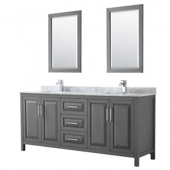 80 Inch Double Bathroom Vanity in Dark Gray, White Carrara Marble Countertop, Sinks, 24 Inch Mirrors
