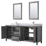 80 Inch Double Bathroom Vanity in Dark Gray, White Carrara Marble Countertop, Sinks, 24 Inch Mirrors