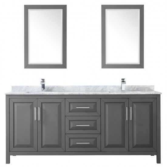 80 Inch Double Bathroom Vanity in Dark Gray, White Carrara Marble Countertop, Sinks, 24 Inch Mirrors