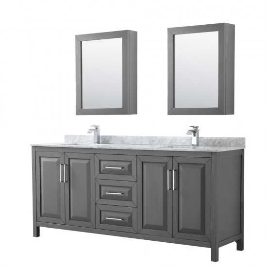 80 Inch Double Bathroom Vanity in Dark Gray, White Carrara Marble Countertop, Sinks, Medicine Cabinets