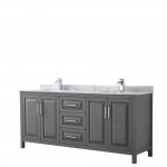 80 Inch Double Bathroom Vanity in Dark Gray, White Carrara Marble Countertop, Sinks, No Mirror