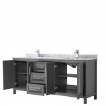 80 Inch Double Bathroom Vanity in Dark Gray, White Carrara Marble Countertop, Sinks, No Mirror