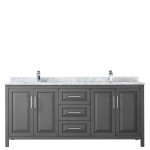 80 Inch Double Bathroom Vanity in Dark Gray, White Carrara Marble Countertop, Sinks, No Mirror