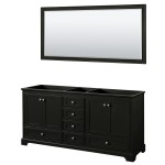 72 Inch Double Bathroom Vanity in Dark Espresso, No Countertop, No Sinks, 70 Inch Mirror