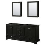 72 Inch Double Bathroom Vanity in Dark Espresso, No Countertop, No Sinks, Medicine Cabinets