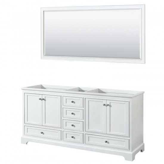 72 Inch Double Bathroom Vanity in White, No Countertop, No Sinks, 70 Inch Mirror