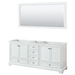 80 Inch Double Bathroom Vanity in White, No Countertop, No Sinks, 70 Inch Mirror