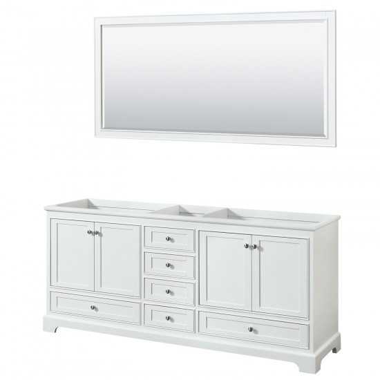 80 Inch Double Bathroom Vanity in White, No Countertop, No Sinks, 70 Inch Mirror