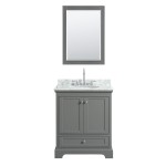 30 Inch Single Bathroom Vanity in Dark Gray, White Carrara Marble Countertop, Oval Sink, 24 Inch Mirror