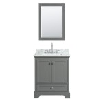 30 Inch Single Bathroom Vanity in Dark Gray, White Carrara Marble Countertop, Sink, 24 Inch Mirror