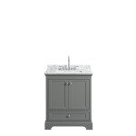 30 Inch Single Bathroom Vanity in Dark Gray, White Carrara Marble Countertop, Sink, No Mirror