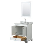 30 Inch Single Bathroom Vanity in White, White Carrara Marble Countertop, Oval Sink, 24 Inch Mirror