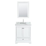 30 Inch Single Bathroom Vanity in White, White Carrara Marble Countertop, Oval Sink, 24 Inch Mirror