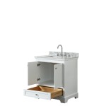 30 Inch Single Bathroom Vanity in White, White Carrara Marble Countertop, Sink, No Mirror