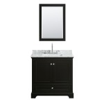 36 Inch Single Bathroom Vanity in Dark Espresso, White Carrara Marble Countertop, Sink, 24 Inch Mirror
