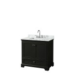 36 Inch Single Bathroom Vanity in Dark Espresso, White Carrara Marble Countertop, Sink, No Mirror