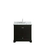 36 Inch Single Bathroom Vanity in Dark Espresso, White Carrara Marble Countertop, Sink, No Mirror