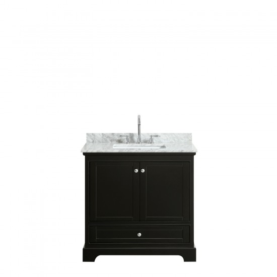 36 Inch Single Bathroom Vanity in Dark Espresso, White Carrara Marble Countertop, Sink, No Mirror