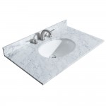 36 Inch Single Bathroom Vanity in Dark Gray, White Carrara Marble Countertop, Oval Sink, No Mirror