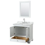 36 Inch Single Bathroom Vanity in White, White Carrara Marble Countertop, Oval Sink, 24 Inch Mirror