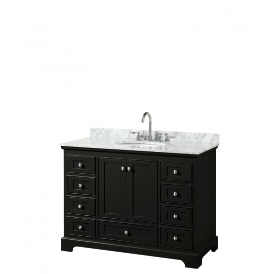 48 Inch Single Bathroom Vanity in Dark Espresso, White Carrara Marble Countertop, Oval Sink, No Mirror