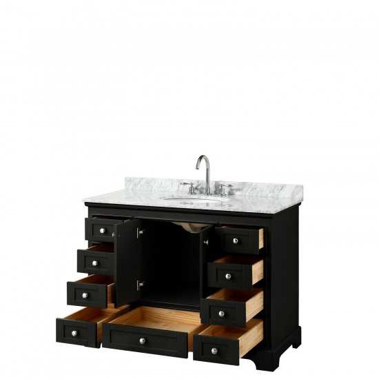 48 Inch Single Bathroom Vanity in Dark Espresso, White Carrara Marble Countertop, Oval Sink, No Mirror