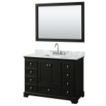 48 Inch Single Bathroom Vanity in Dark Espresso, White Carrara Marble Countertop, Sink, 46 Inch Mirror