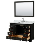 48 Inch Single Bathroom Vanity in Dark Espresso, White Carrara Marble Countertop, Sink, 46 Inch Mirror