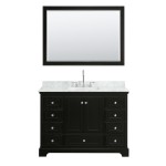 48 Inch Single Bathroom Vanity in Dark Espresso, White Carrara Marble Countertop, Sink, 46 Inch Mirror