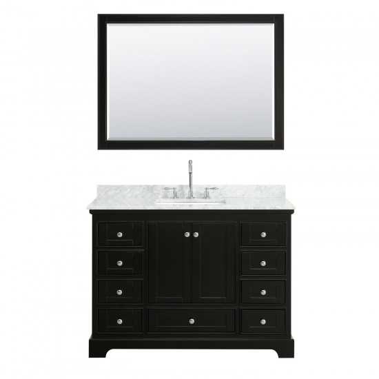 48 Inch Single Bathroom Vanity in Dark Espresso, White Carrara Marble Countertop, Sink, 46 Inch Mirror