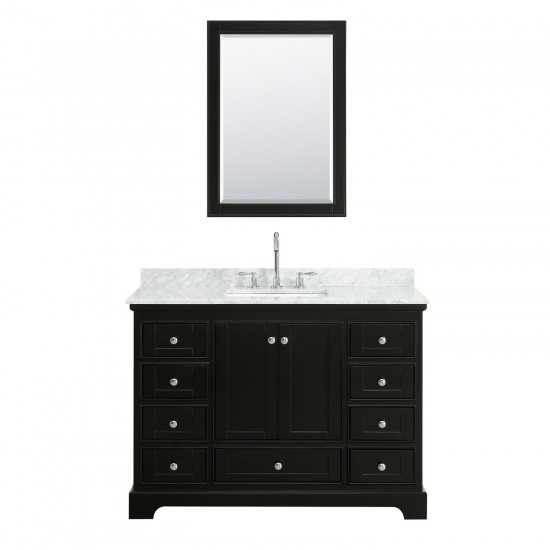 48 Inch Single Bathroom Vanity in Dark Espresso, White Carrara Marble Countertop, Sink, Medicine Cabinet