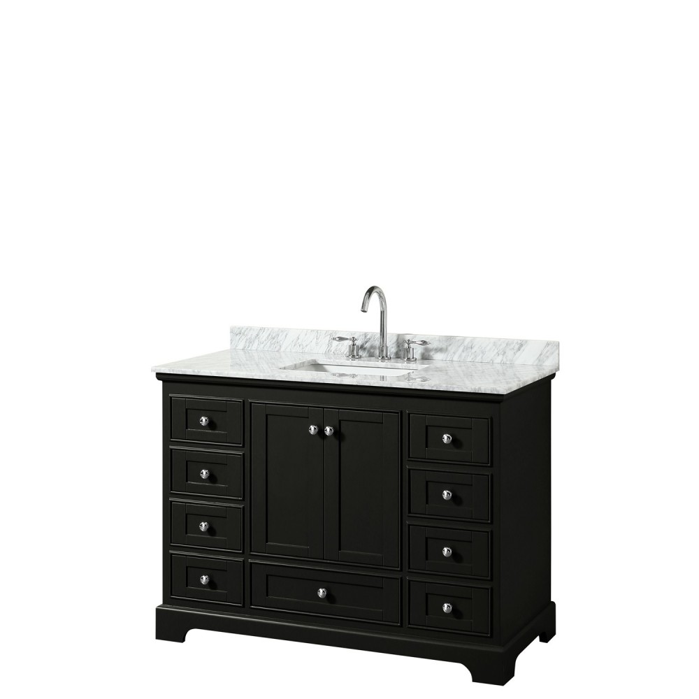 48 Inch Single Bathroom Vanity in Dark Espresso, White Carrara Marble Countertop, Sink, No Mirror