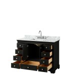 48 Inch Single Bathroom Vanity in Dark Espresso, White Carrara Marble Countertop, Sink, No Mirror