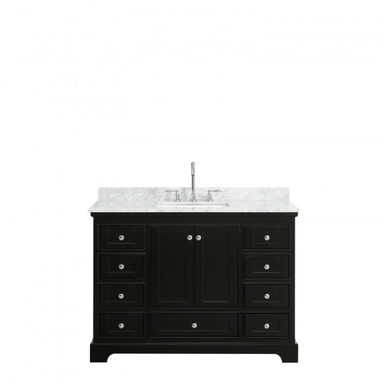 48 Inch Single Bathroom Vanity in Dark Espresso, White Carrara Marble Countertop, Sink, No Mirror