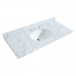 48 Inch Single Bathroom Vanity in White, White Carrara Marble Countertop, Oval Sink, No Mirror