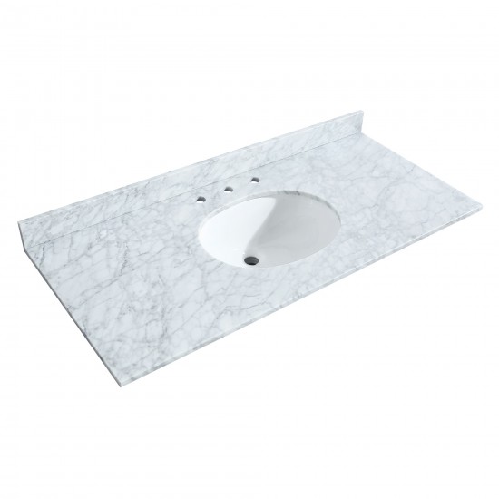 48 Inch Single Bathroom Vanity in White, White Carrara Marble Countertop, Oval Sink, No Mirror