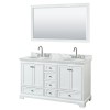 60 Inch Double Bathroom Vanity in White, White Carrara Marble Countertop, Oval Sinks, 58 Inch Mirror