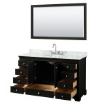 60 Inch Single Bathroom Vanity in Dark Espresso, White Carrara Marble Countertop, Oval Sink, 58 Inch Mirror