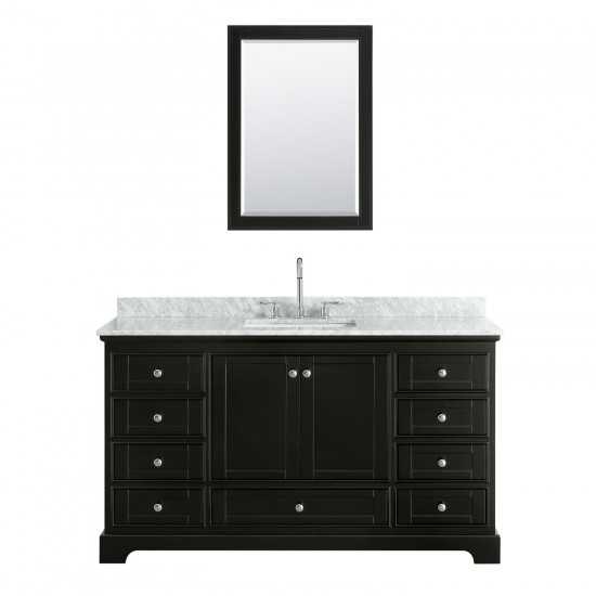 60 Inch Single Bathroom Vanity in Dark Espresso, White Carrara Marble Countertop, Sink, Medicine Cabinet