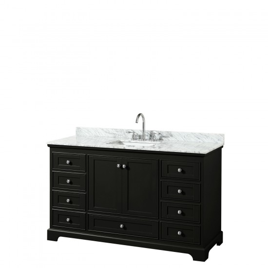 60 Inch Single Bathroom Vanity in Dark Espresso, White Carrara Marble Countertop, Sink, No Mirror