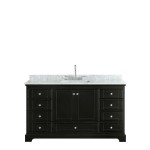 60 Inch Single Bathroom Vanity in Dark Espresso, White Carrara Marble Countertop, Sink, No Mirror